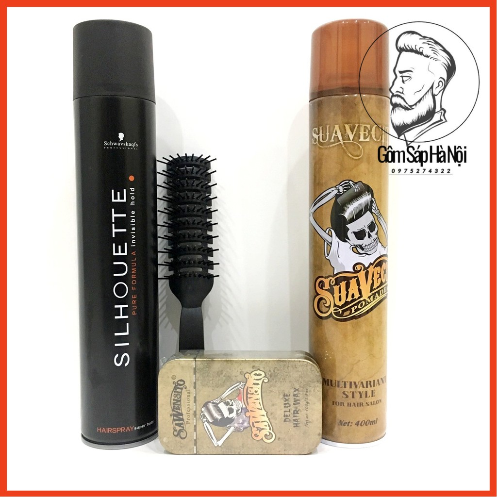 [ Free Ship] 2 Gôm Xịt Tóc Suavecito + Silhouette +Sáp Vuốt Tóc Sawensito Deluxe + Lược