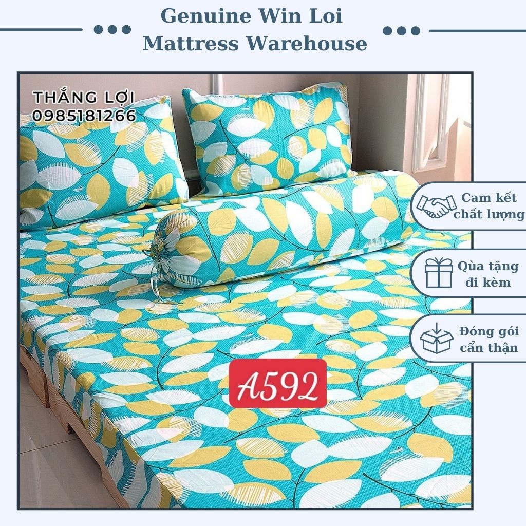 Drap Cotton Thắng lợi 100% chính hãng Mẫu A592 (4 món) [không bao gồm chăn (mền) vệ sinh dễ dàng bằng tay và máy
