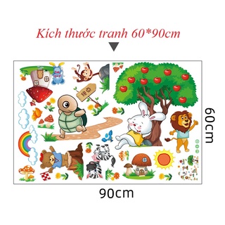 ️🎶️🎶Tranh decal dán tường RÙA VÀ THỎ cho bé - Decal dán tường️🎶️🎶