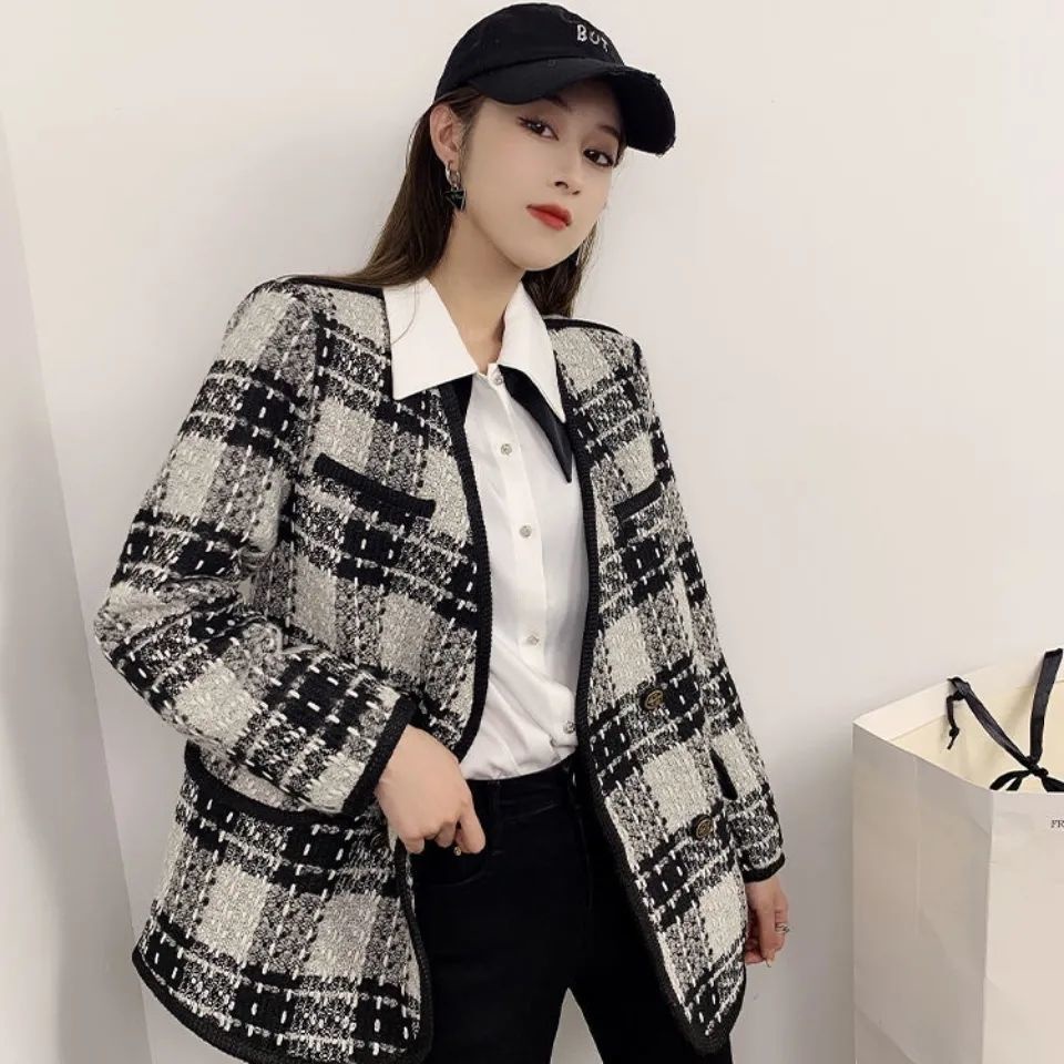Áo Khoác Vải tweed Cổ Chữ V Phong Cách Thời Trang Hàn Quốc 2022