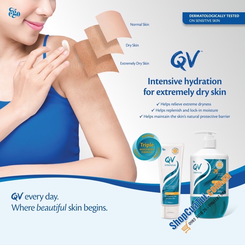 KEM DƯỠNG DA QV Intensive Cream 500G - Kem DƯỠNG ẨM ĐẬM ĐẶC giúp ngăn ngừa và làm dịu DA RẤT KHÔ