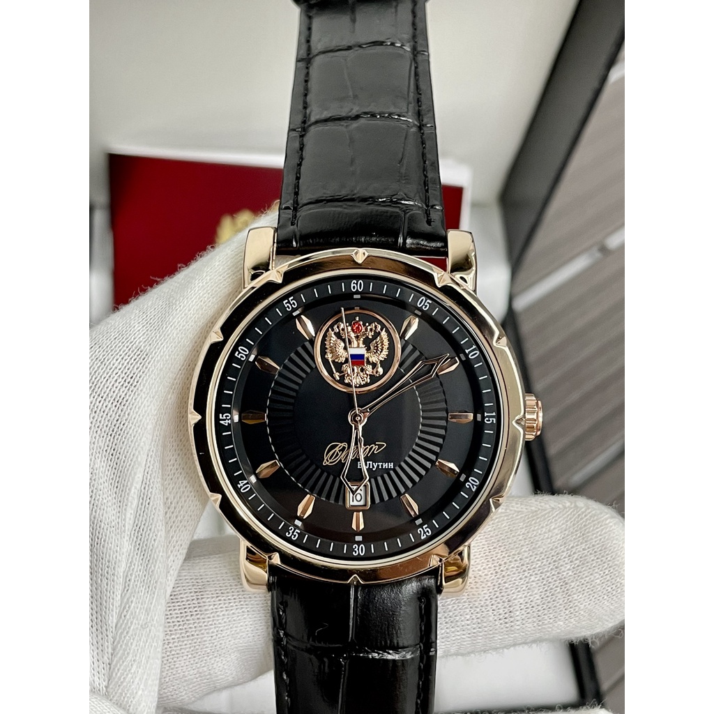 Đồng hồ Nga Poljot president carving black Putin, máy Automatic, dây da bò