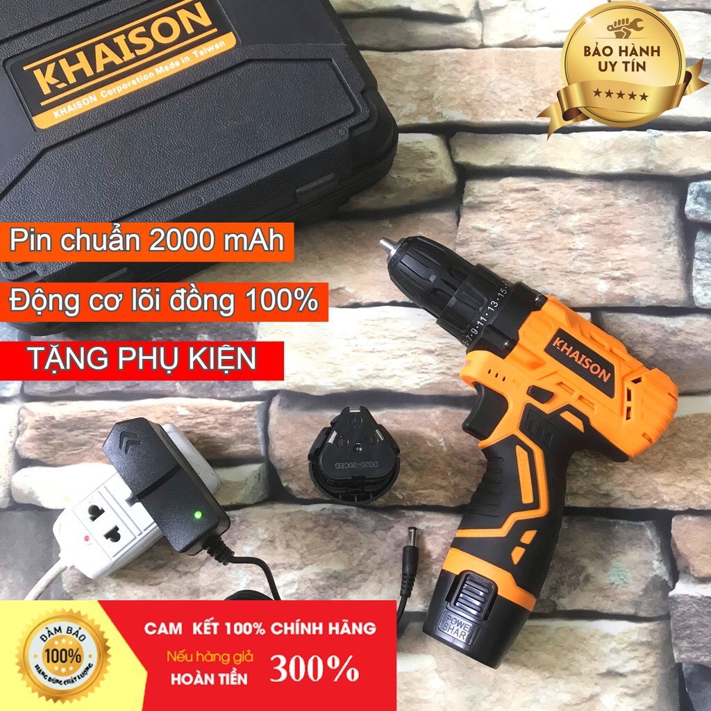 [CHÍNH HÃNG] Khoan pin 12v pin chuẩn 2A lõi đồng nguyên chất KHAISON