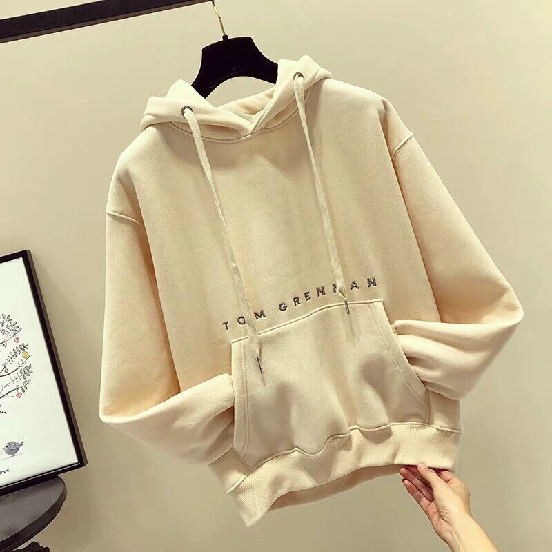 ÁO HOODIE NÓN nam NỮ MÀU KEM CHẤT VẢI NỈ POLY Hoodies unisex TOM GRENNAN AO HOODIE FREE SIZE DƯỚI 60KG | BigBuy360 - bigbuy360.vn