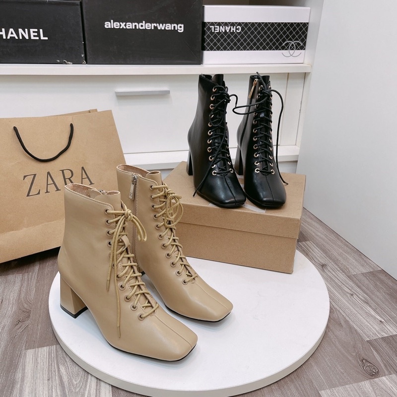 Bốt boot zara lửng đan dây gót trụ xuất dư fullbox