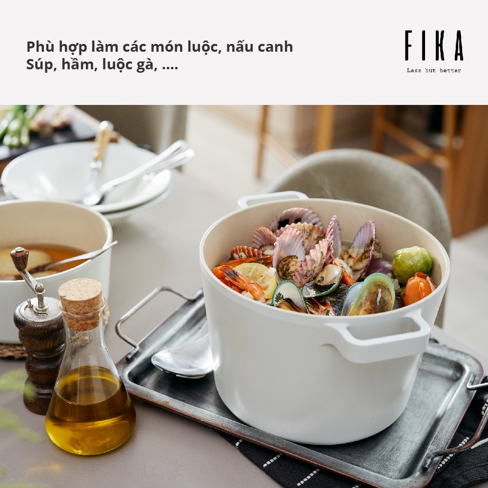 [Mã BMBAU300 giảm 10% đơn 499K] Nồi đúc tráng gốm thân cao Fika Neoflam size 22cm, xoong sâu lòng EKFGD22