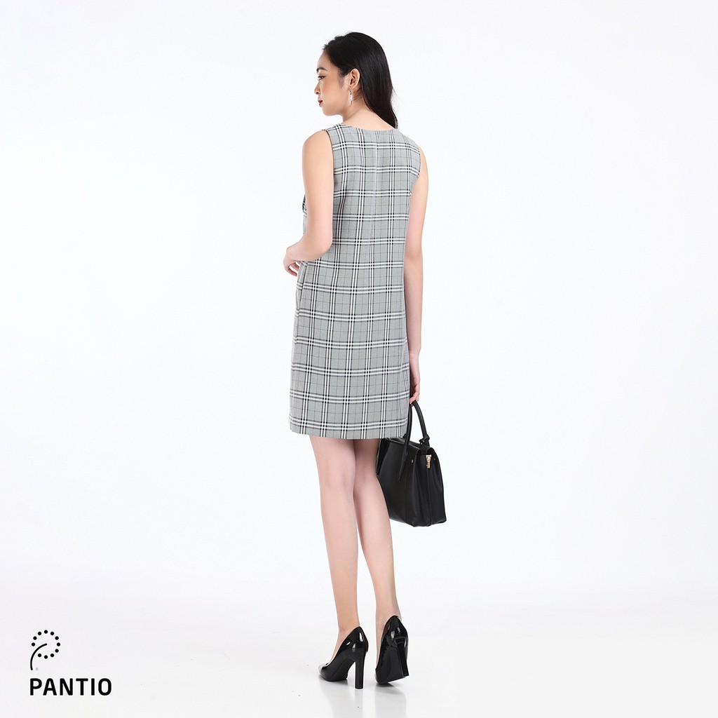 Đầm dạo phố chất liệu thô kẻ ô dáng suông FDP12478 - PANTIO