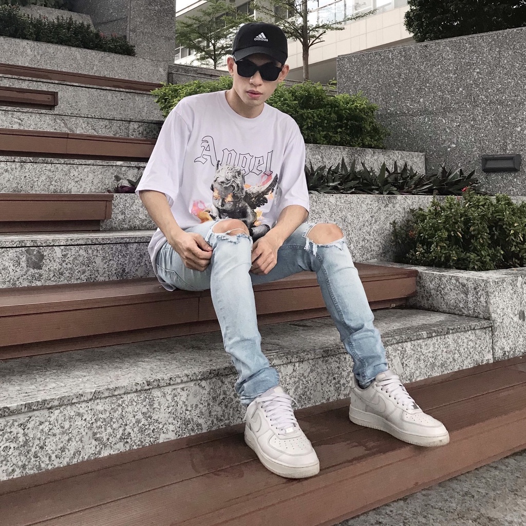 Quần jean nam streetwear cao cấp FNOS NZ8 màu xanh wash bạc rách gối form slimfit  jean co giãn | BigBuy360 - bigbuy360.vn