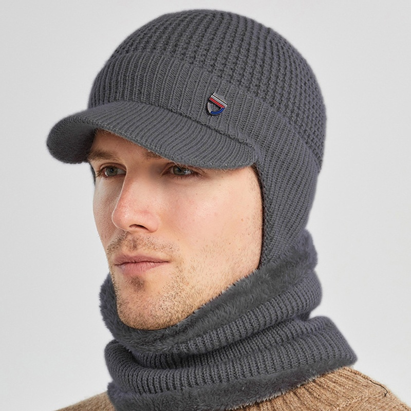 Set 2 Mũ Beanie Kèm Khăn Choàng Cổ Giữ Ấm Mùa Đông Thời Trang Cho Nam