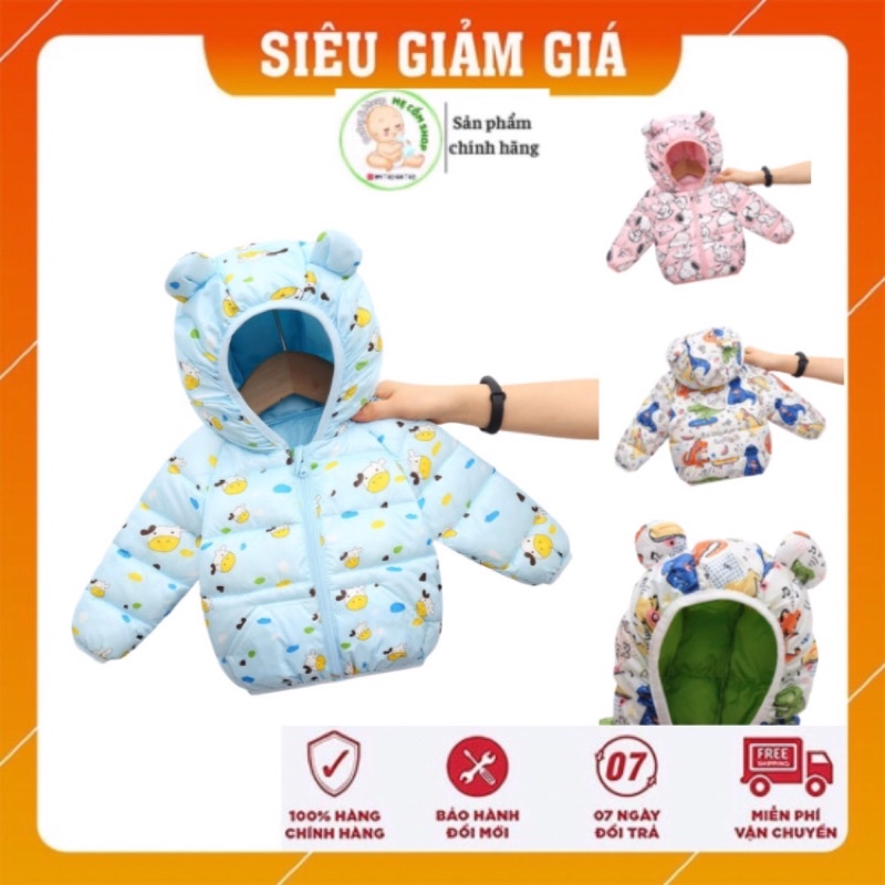Áo khoác phao cho bé, áo phao trần bông có mũ tai gấu hàng nhập Quảng Châu túi đẹp cho bé 1-5 tuổi