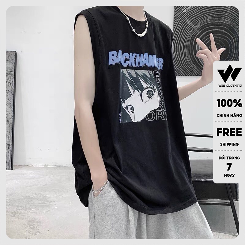 Áo thun ba lỗ WIIS unisex form rộng sát nách BACKHANDER thời trang nam nữ oversize