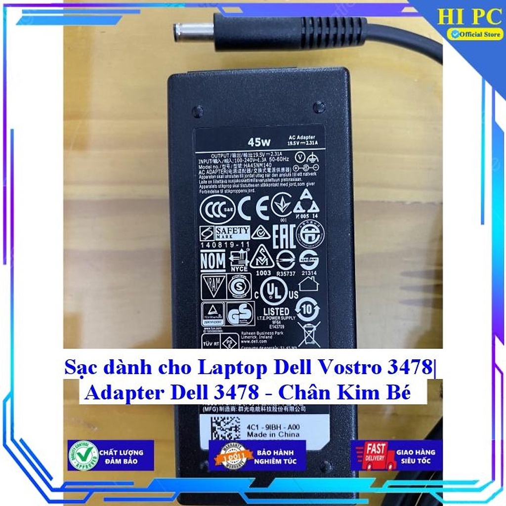 Sạc dành cho Laptop Dell Vostro 3478 Adapter Dell 3478 Chân Kim Bé - Hàng Nhập Khẩu