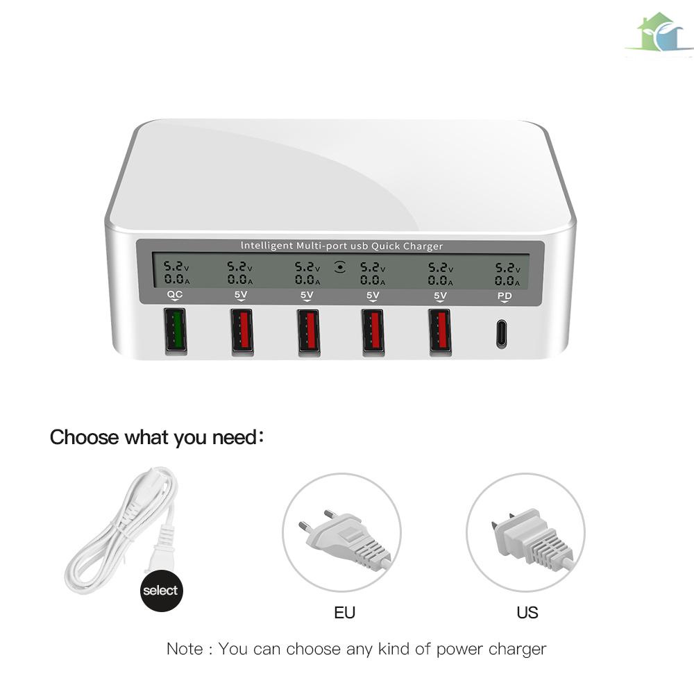 YOUP  818 Intelligent Multi-port USB Fast Charger Adaptive LCD Display Quick Charge QC 3.0 Type-C Port EU Plug