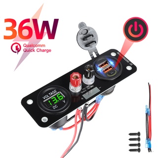 Bảng điều khiển sạc nhanh qc3.0 usb kép 12v 3 trong 1 có đèn led hiển thị điện áp cho xe hơi tàu thuyền rv