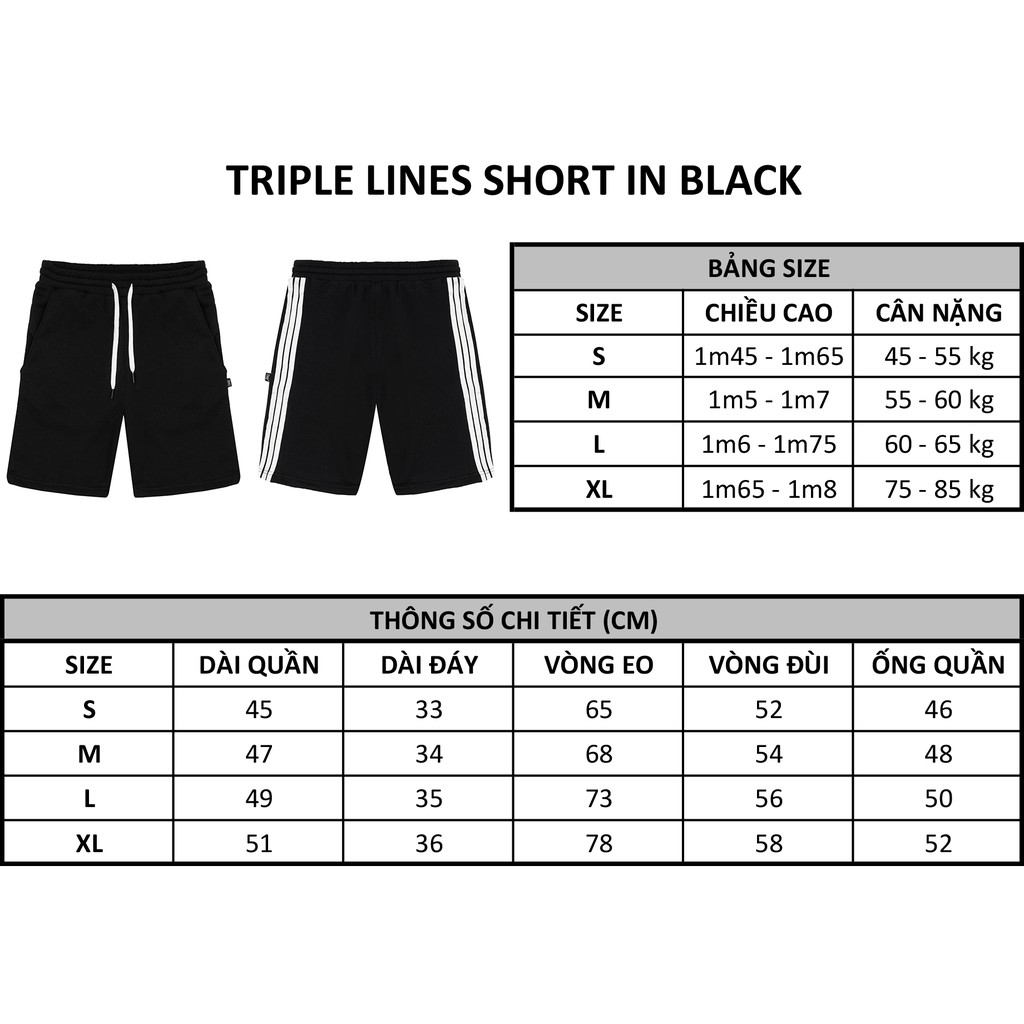 Quần ZOMBIE® Triple Lines Short In Black