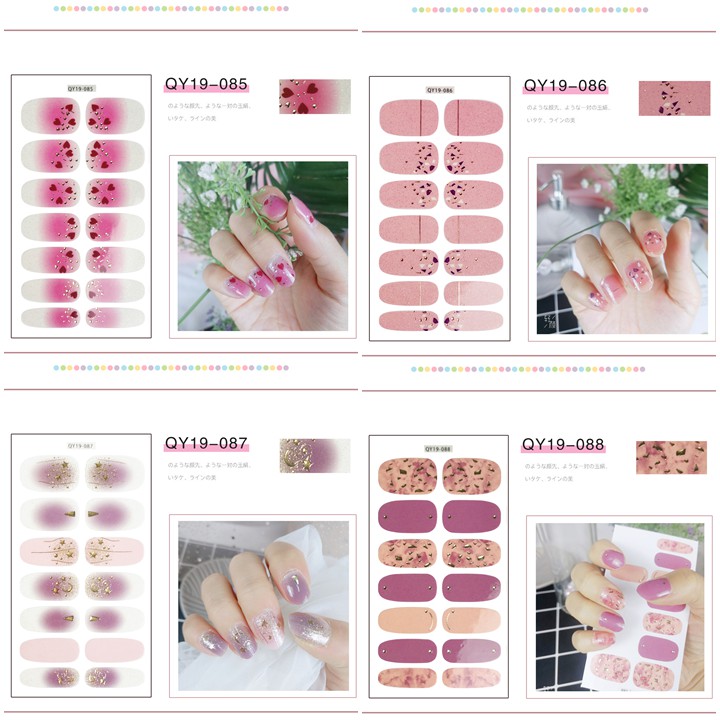Bộ dán móng tay nail sticker gồm 14 móng, không thấm nước, có độ đàn hồi tốt Phần 1 QY19