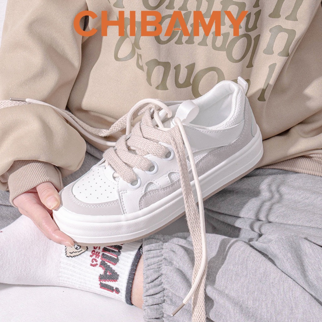Giày thể thao nữ đế bằng WARRIOR, Giày Sneaker nữ CHIBAMY đế bánh mì dáng basic cao 3 phân