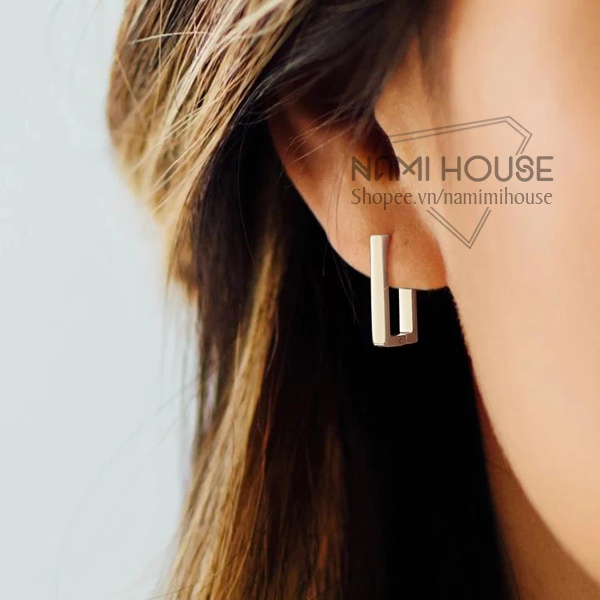 Bông tai titan hình chữ nhật không rỉ sét phụ kiện trang sức unisex phong cách hiphop cá tính kpop - nami house