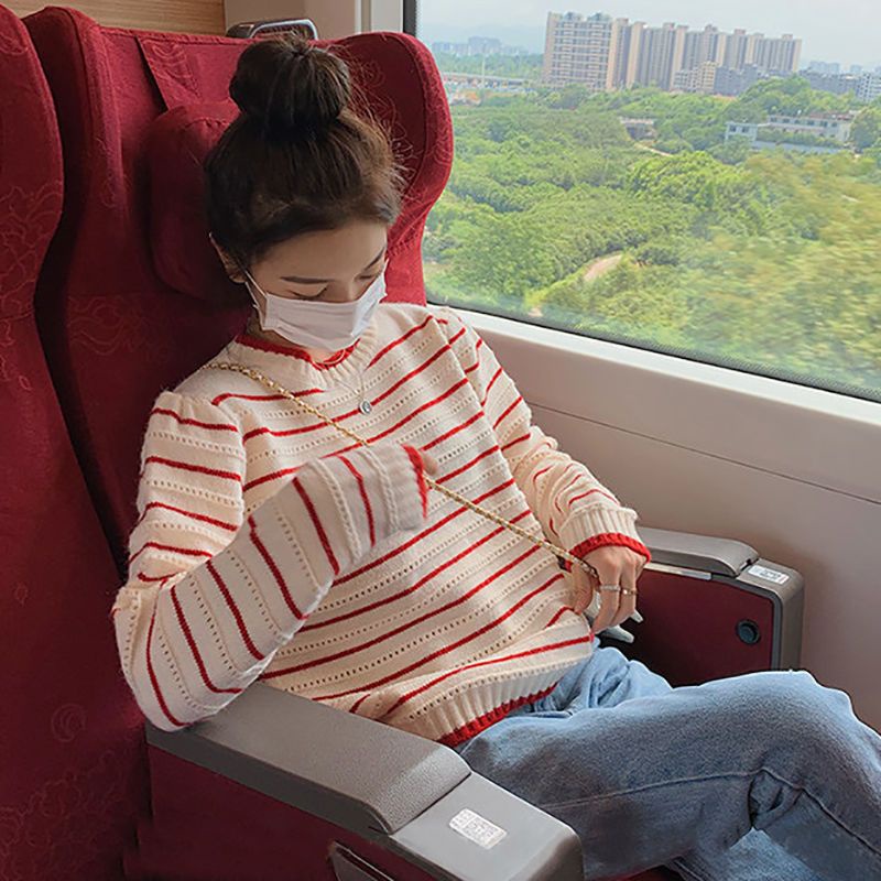 Áo Sweater Cổ Tròn Họa Tiết Kẻ Sọc Thời Trang Mới 2023 Cho Nữ111110