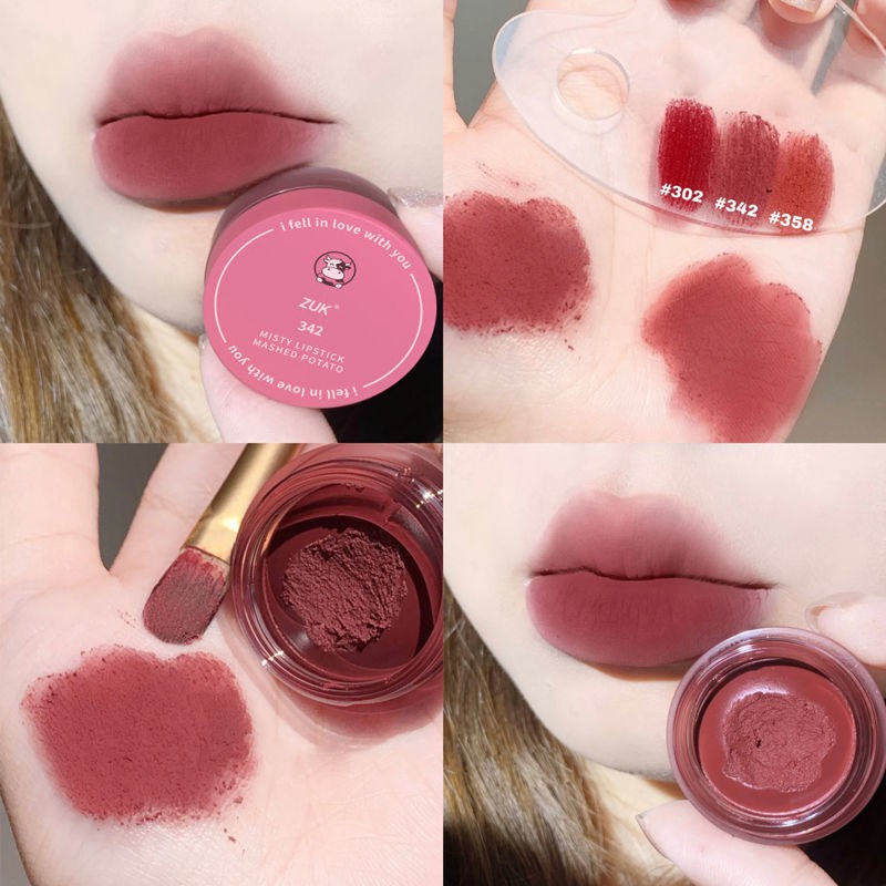 Son Môi Kiêm Má Hồng Dạng Hũ 2in1 Zuk Misty Lipstick Mashed Potato Tặng Kèm Cọ