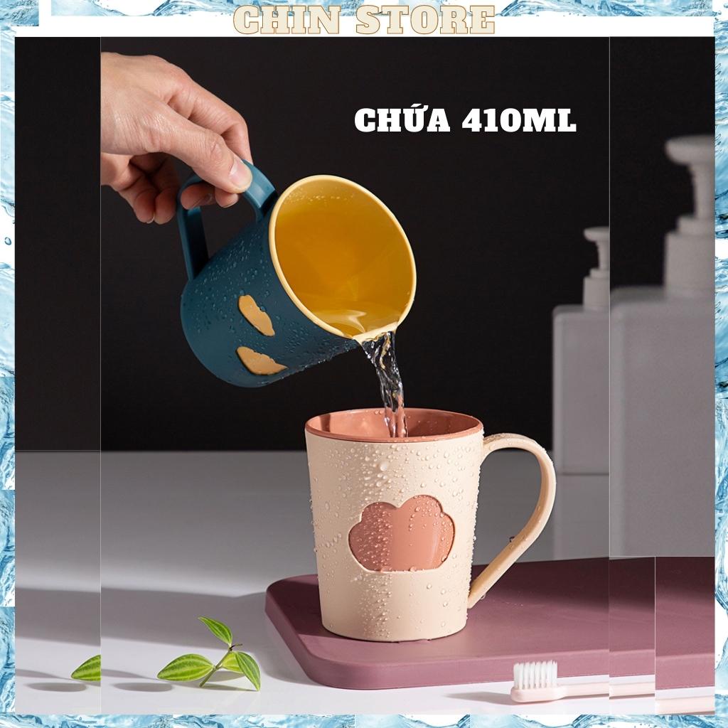 Cốc đánh răng, cốc súc miệng Chin Chin tay cầm lớn hai lớp chống vỡ hình đám mây chứa 410ml