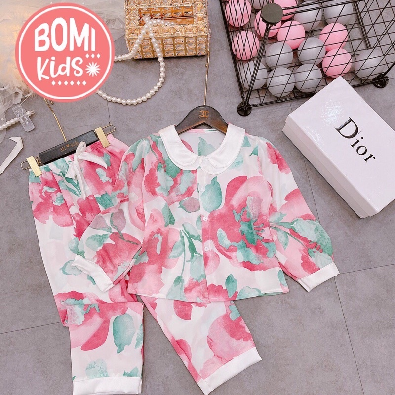 [ 6KG - 18KG ] Đồ Bộ Bé Gái Mặc Nhà Pijama Lụa Cao Cấp Tay Dài Cho Bé - Chất Vải Lụa mềm Mịn Thoáng Mát