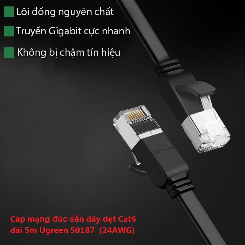 Cáp mạng đúc sẵn dây dẹt Cat6 dài 5m Ugreen 50187 (24AWG)