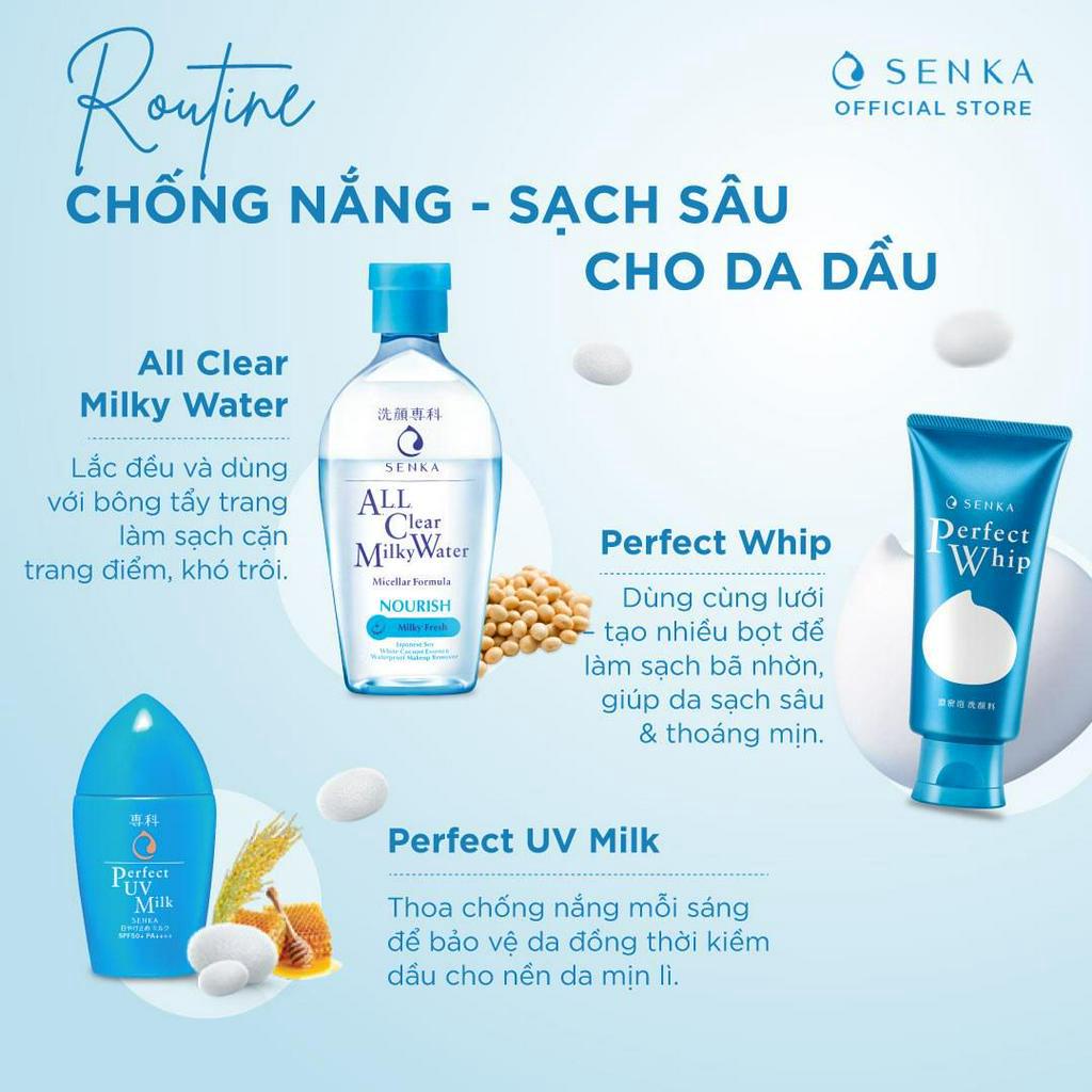 Bộ sản phẩm bảo vệ&amp;làm sạch toàn diện Senka(sữa chống nắng UV Milk+nước tẩy trang Milky Water+sửa rửa mặt Whip)