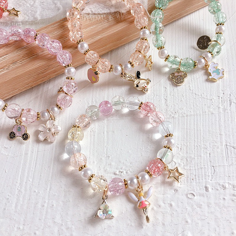 Vòng đeo tay đính đá pha lê họa tiết hoạt hình nhiều màu sắc phong cách Hàn Quốc độc đáo cho bé