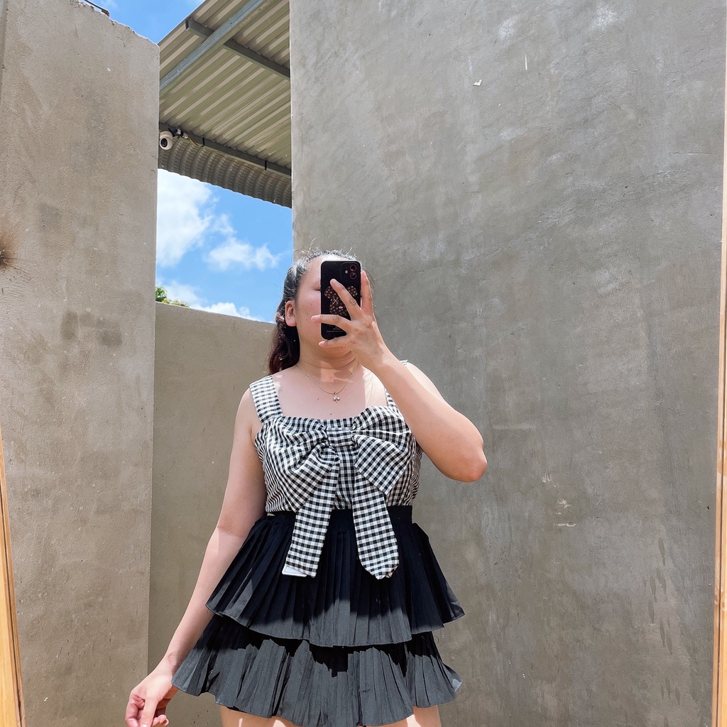 Áo Sơ Mi Caro Bigsize nữ Bánh bèo Cột Nơ cách điệu 58kg-95kg AK5