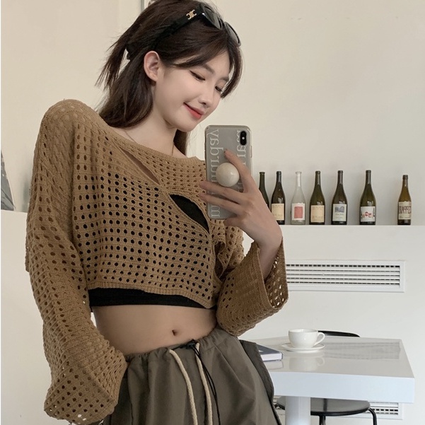 SUXI Áo Kiểu Dệt Tay Dài Dáng Rộng Chống Nắng Thời Trang Mùa Hè Hàn Quốc Có 3 Màu