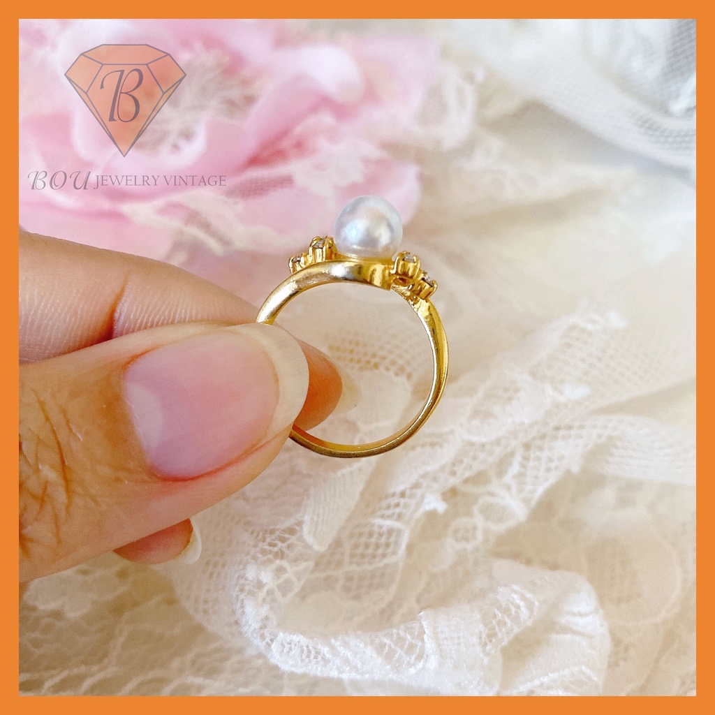 NHẪN HẠT TRAI SECONDHAND TRANG SỨC SI NHẬT BẢN BOU JEWELRY VINTAGE MÃ N016