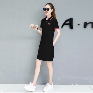 Đầm cổ sơ mi viền đỏ