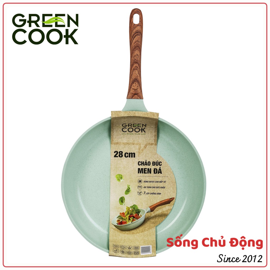 Chảo chống dính vân đá 돌 패턴의 붙지 않는 팬, chảo men xanh ngọc 7 lớp chịu trầy xước Green Cook GCP06