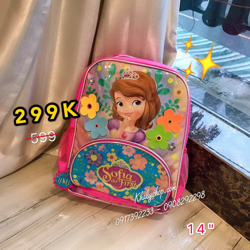 Balo, cặp táp 14&quot; 2 ngăn hình công chúa Sofia đính hoa màu hồng cho học sinh bé gái (Thái Lan)  - 680SFNG5050377