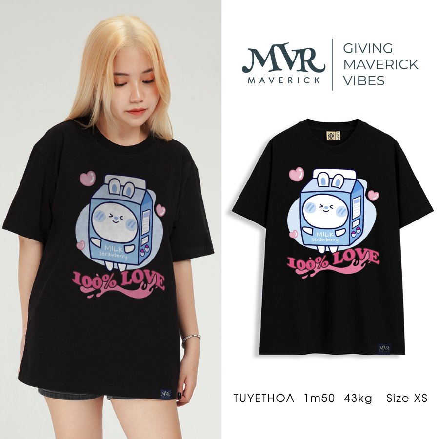 Ao thun nam nữ Sữa dâu thỏ tình yêu MVR size rộng tee Mỹ KK4044