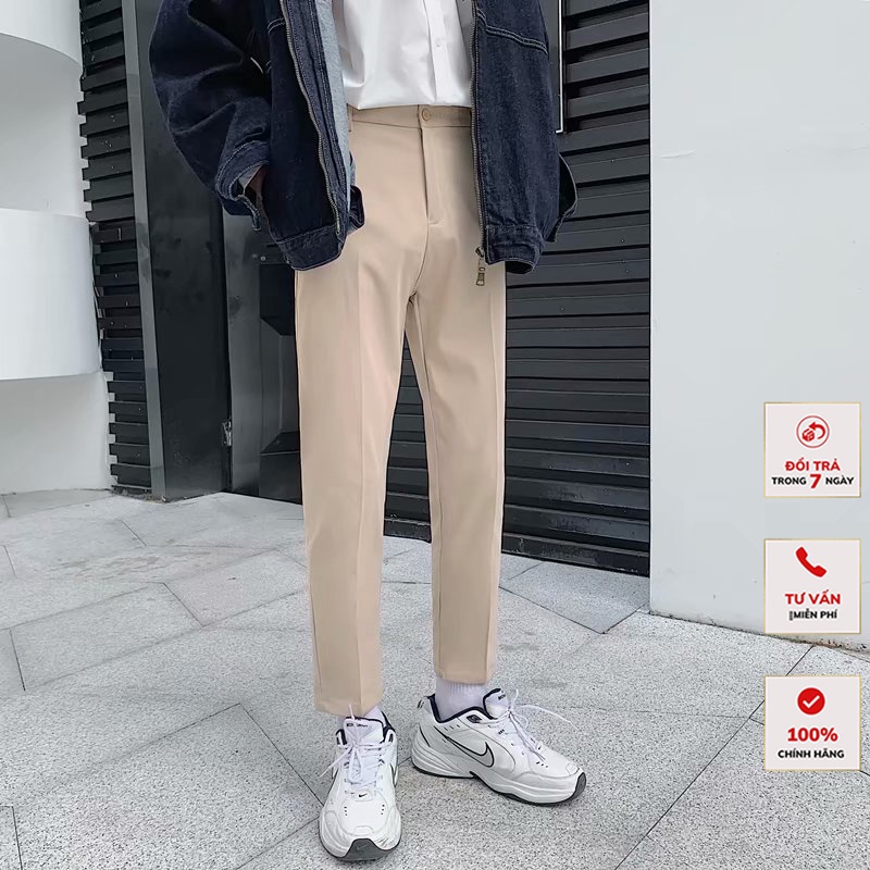 Quần âu nam màu trắng sữa dáng côn vải Tuyết mưa co giãn mới nhất | BigBuy360 - bigbuy360.vn