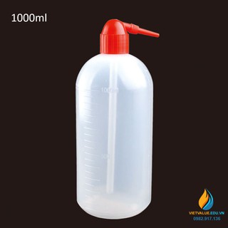 Bình tia nắp đỏ vòi cong, vạch chia, nhựa PP 1000ml
