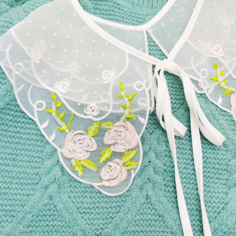 Cổ Áo Sơ Mi Giả Màu Trắng In Họa Tiết Hoa Có Thể Tháo Rời Thời Trang Cho Nữ