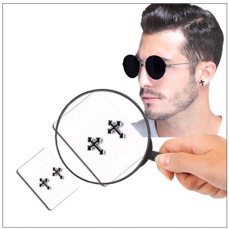 Bông Tai Nam Châm Hình Thánh Giá Ko Cần Bấm Lỗ Tai Titan Ko Đen TT 3450