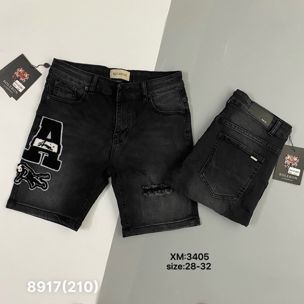 Quần short jean nam đen rách vảy sơn họa tiết chữ đẹp chất jean dày dặn co dãn mẫu mới giá rẻ KING77_FASHION