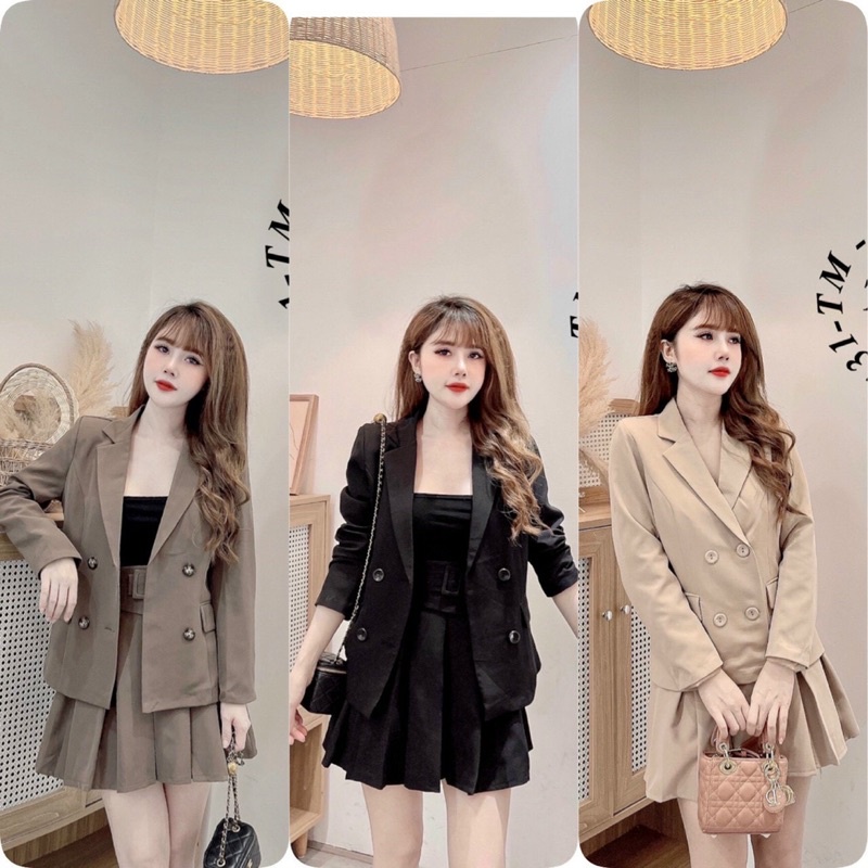 SET VEST CHÂN VÁY XẾP LY 3 MÀU HÀNG THIẾT KẾ