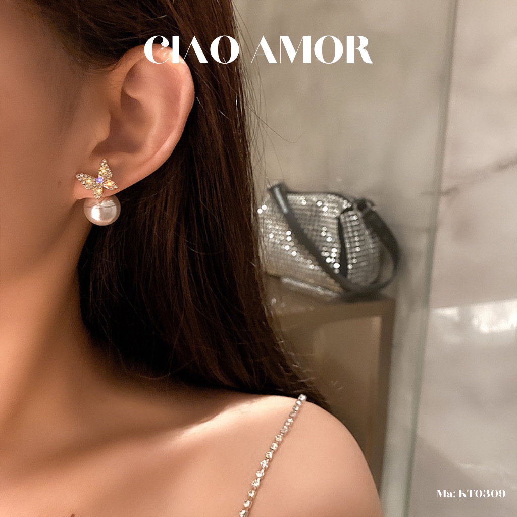 Khuyên tai nữ, Bông tai nữ cánh đính ngọc to ở dưới Trang sức Ciao Amor - KT0309