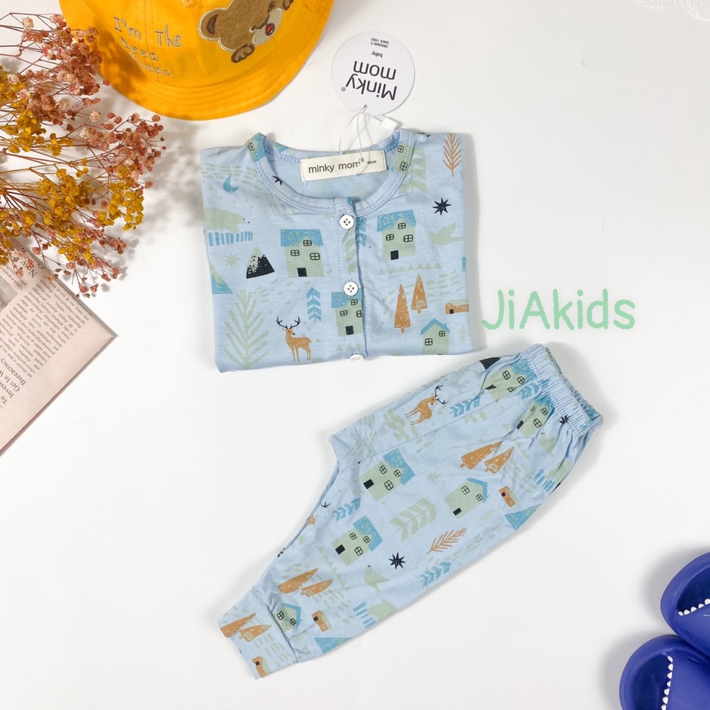 [SALE] Bộ Quần Áo Bé Gái, Bé Trai Minky Mom Vải Thun Lạnh Cúc Giữa Dễ Thương, Bộ Sơ Sinh Dài Tay Cho Bé MKMSS2103