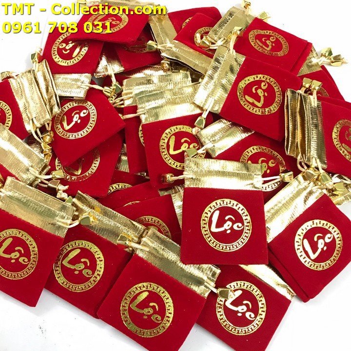 Túi gấm nhung chữ Lộc; Màu đỏ; 9x7cm (Dài x Rộng) - SP005135