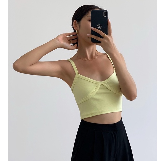 Cocory vn Áo croptop không tay màu trơn phong cách mùa hè thời trang quyến rũ cho nữ