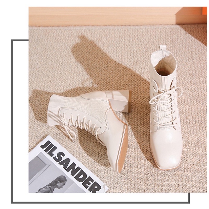 Bốt cao gót 7P cổ len boot nữ