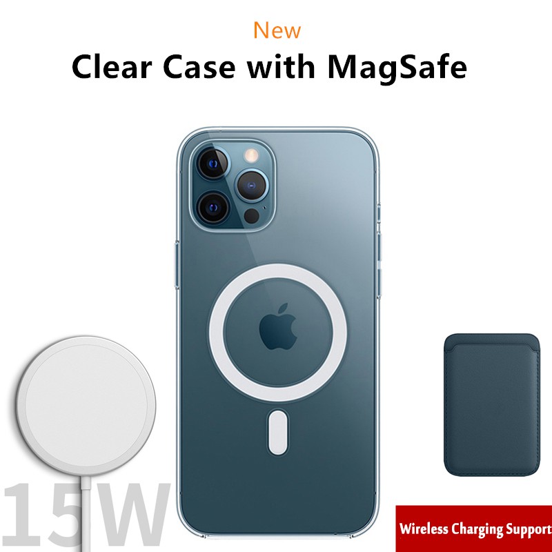 Bộ sạc không dây MagSafe ốp lưng da cho iPhone 15W Sạc nhanh Magnetic Pad Tương thích với iPhone 12, 12 Mini, 12 Pro, 12 Pro Max iPhone Wallet Leather Wallet Clear Case với cáp MagSafe USB-C to Lightning
