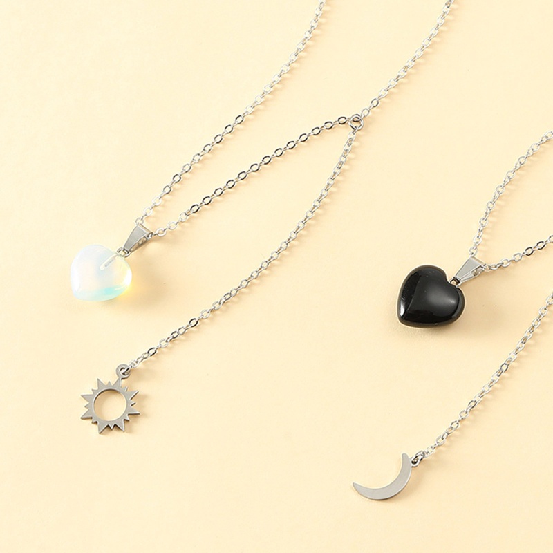 Flgo Set 2 Mặt Dây Chuyền Bằng Thép Không Gỉ Hình Trái Tim Mặt Trời Mặt Trăng Sáng Tạo
