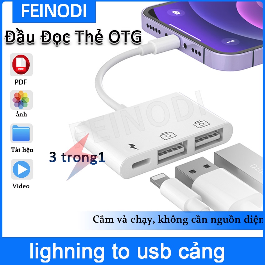 Feinodi Đầu Đọc Thẻ OTG SD MicroSD Dây cáp OTG to usb cảng Bộ chuyển đổi thumbnail